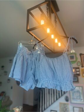 Violet Kay Blue & White Striped Top & Short Set